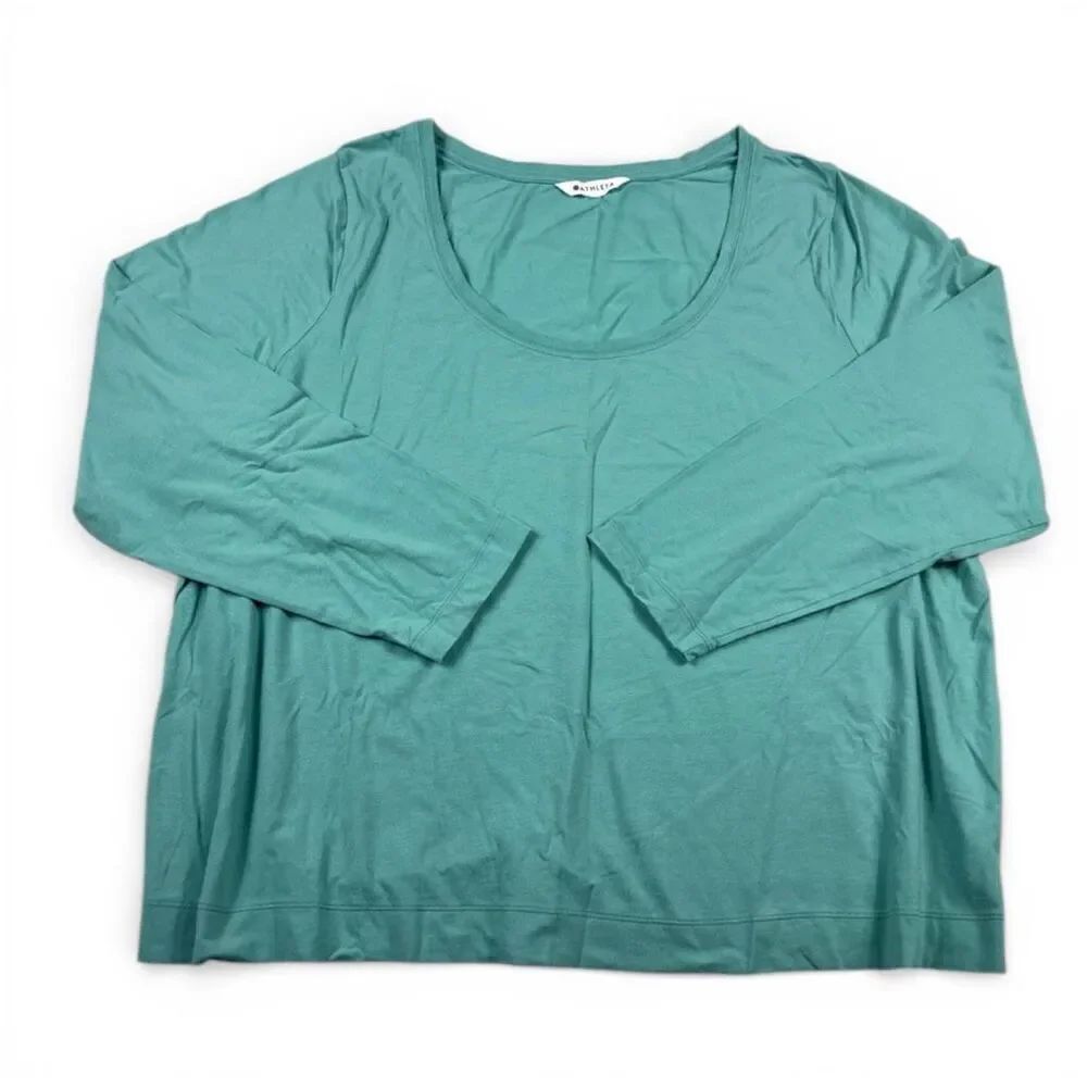 Athleta Green Long Sleeve T-Shirt 3X Relaxed Fit Casual Top Stretch Everyday Tee